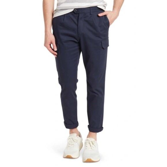 ZNT18 Nordstrom Men's Emilio Utility Pants 38x34 Navy Cargo Cotton Twill NEW B70